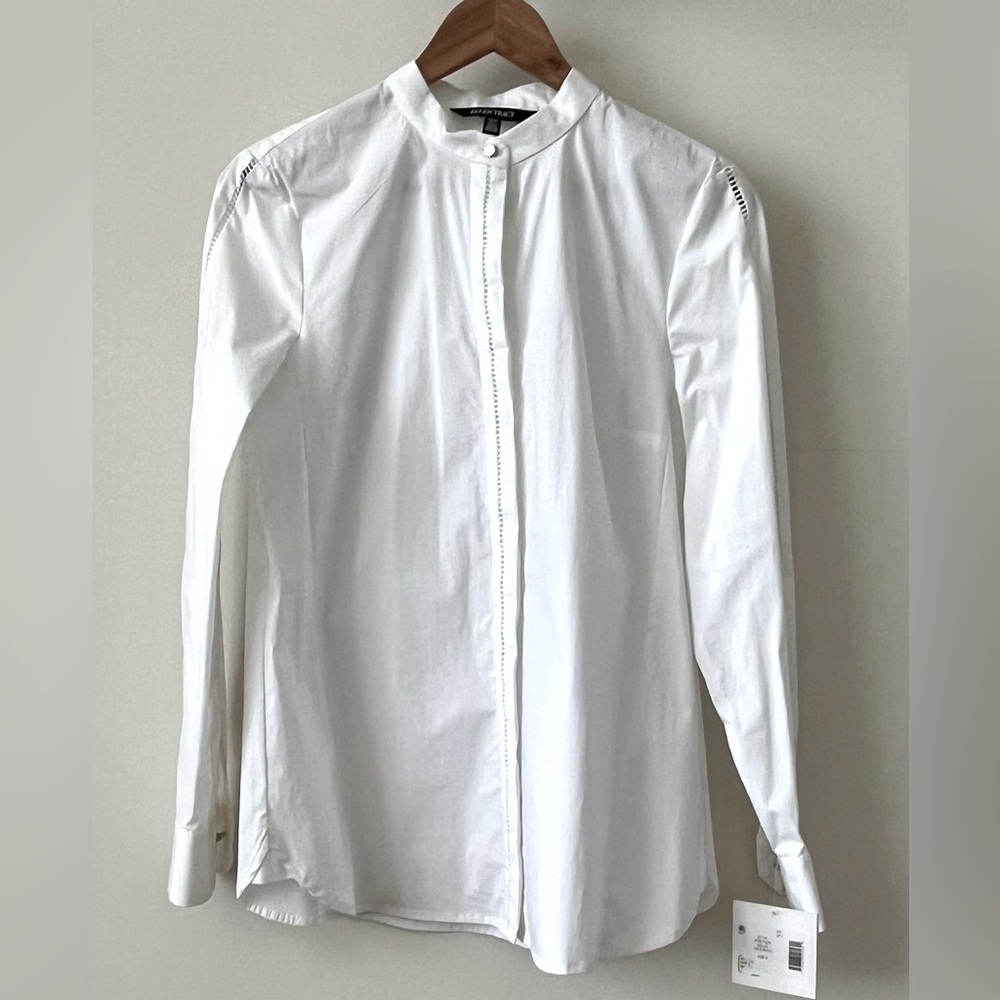 Ellen Tracy Long Sleeves Classic Stand Collar Button Front Blouse Size S, BNWT
